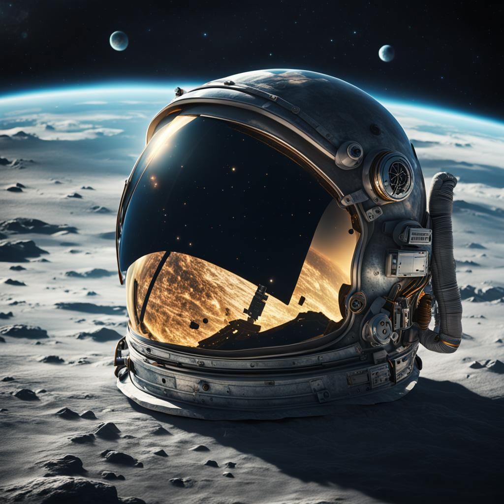 Space Helmet Floating in Space: Hyperrealistic HDR