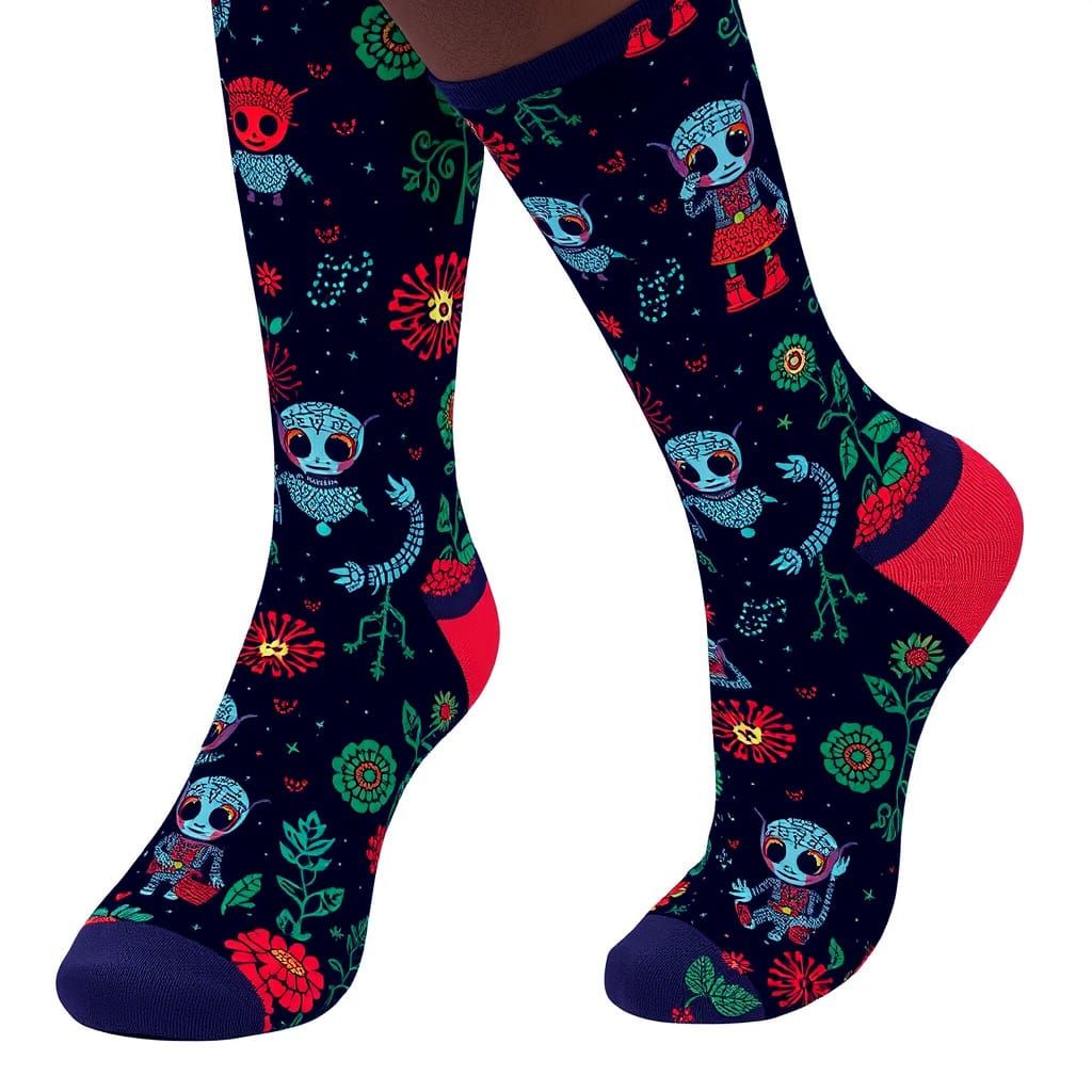 Whimsical Robot Gardens on Socks in Ethereal Style