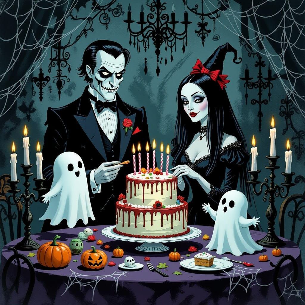 An Addams Family celebrating a birthday