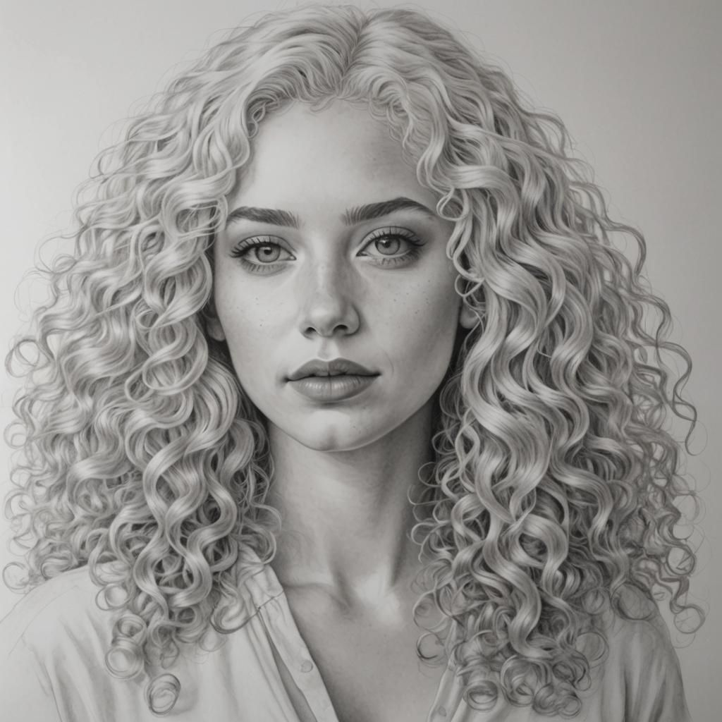 Pencil Drawing of Beautiful Lady with Curly Hair