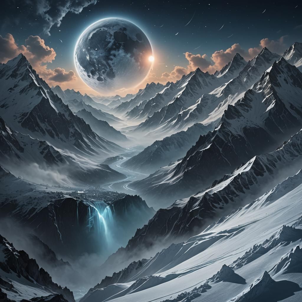 Black Moon Over Snowy Avalanche Landscape