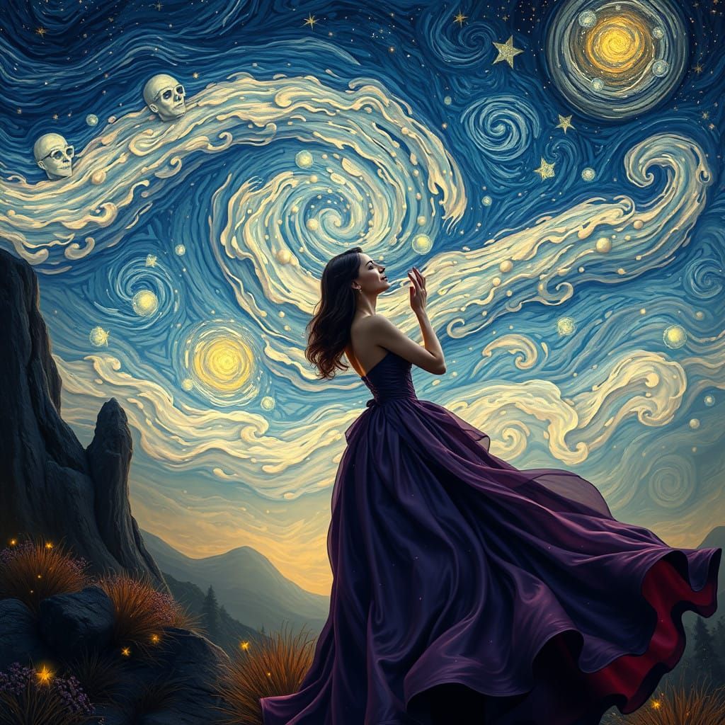 Whimsical Couple Under Starry Night Sky
