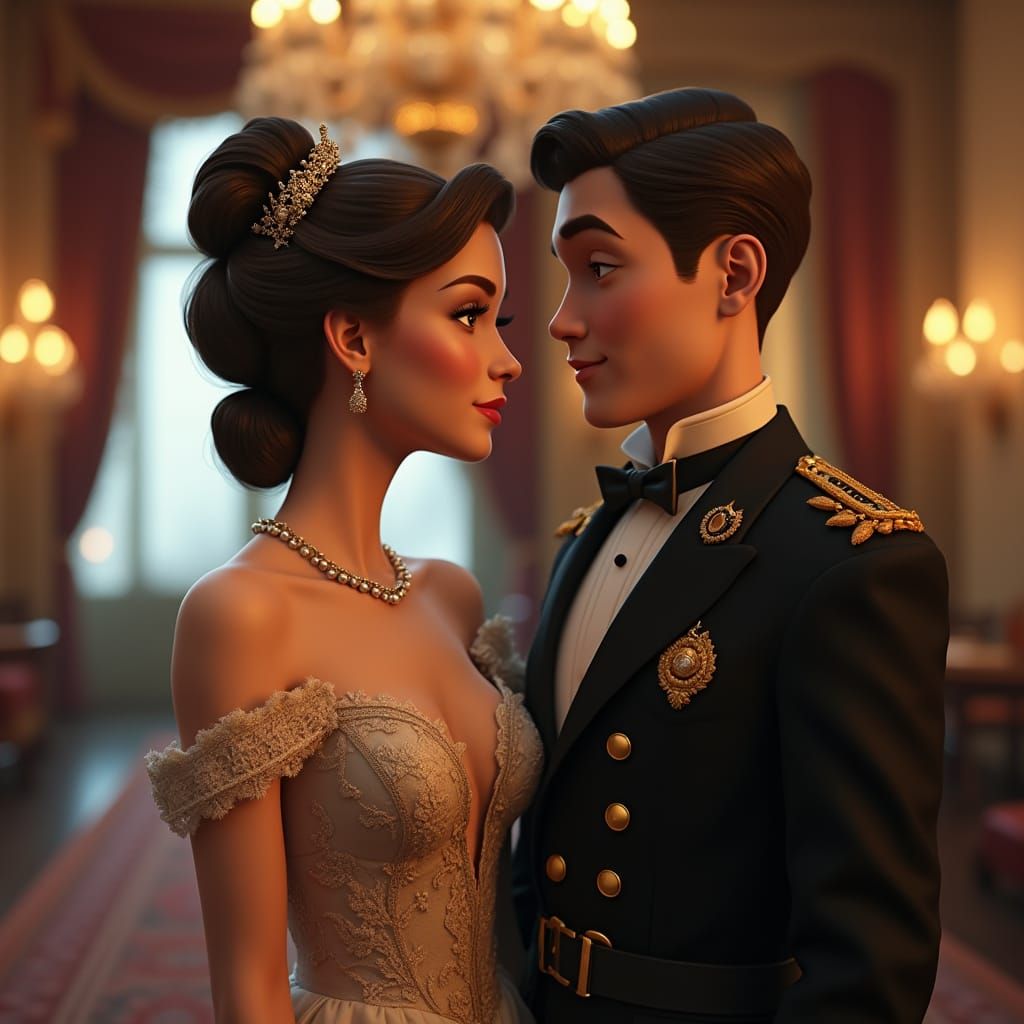 Pixar-Style 1950s Princess in Vintage Elegance