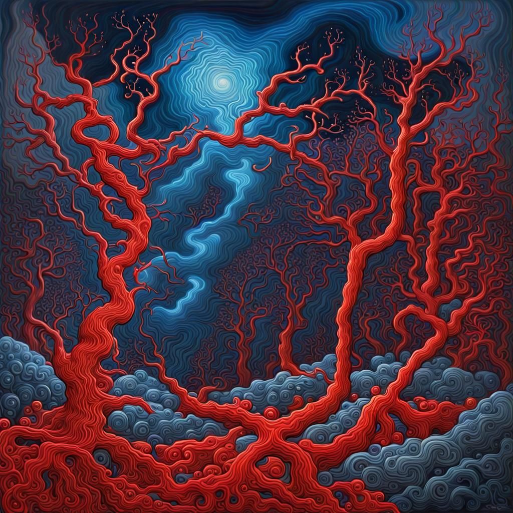 Dystopian Liquid Metal Landscape with Electric Lightning