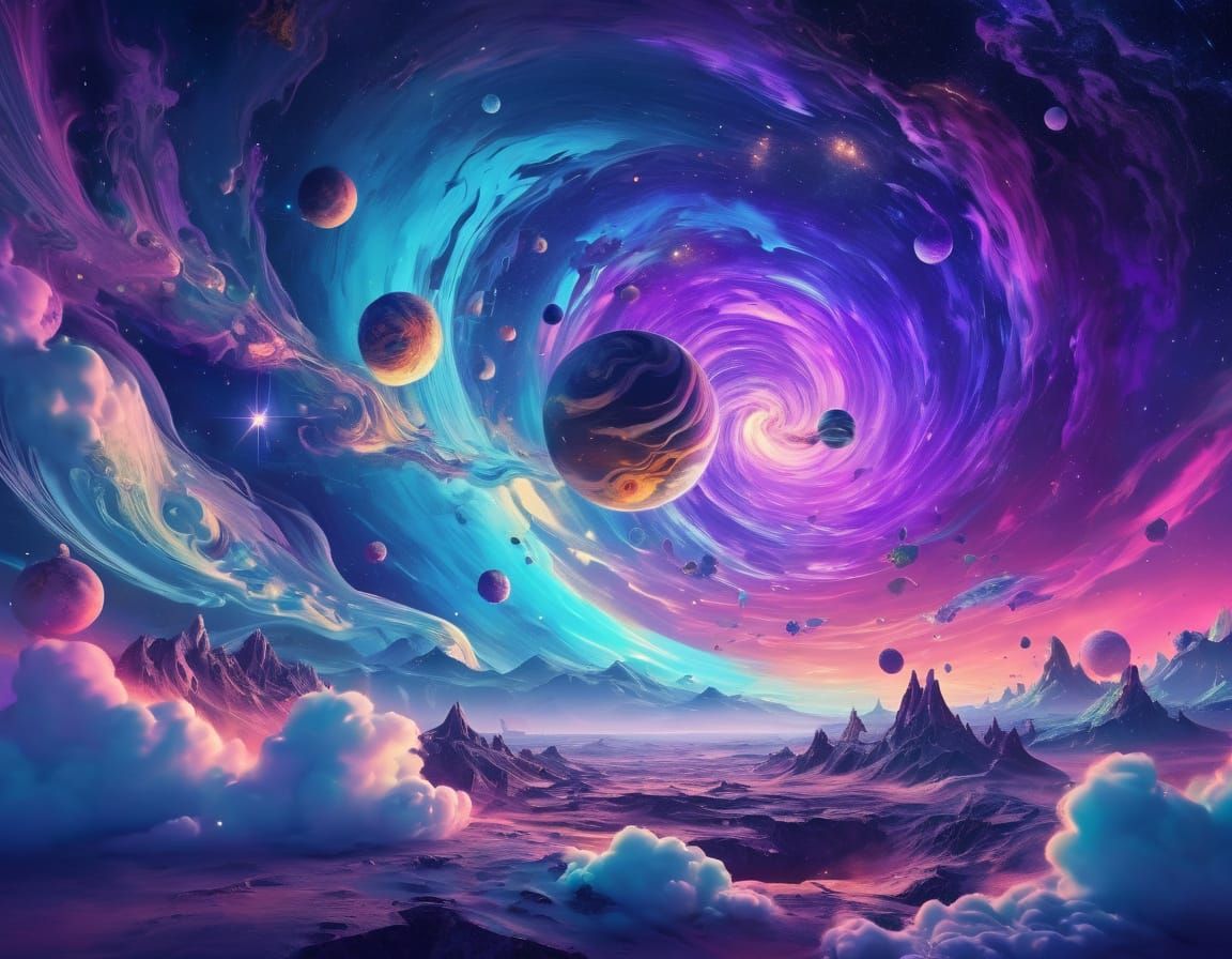 Surreal Cosmic Dreamscapes in Pastel Hues