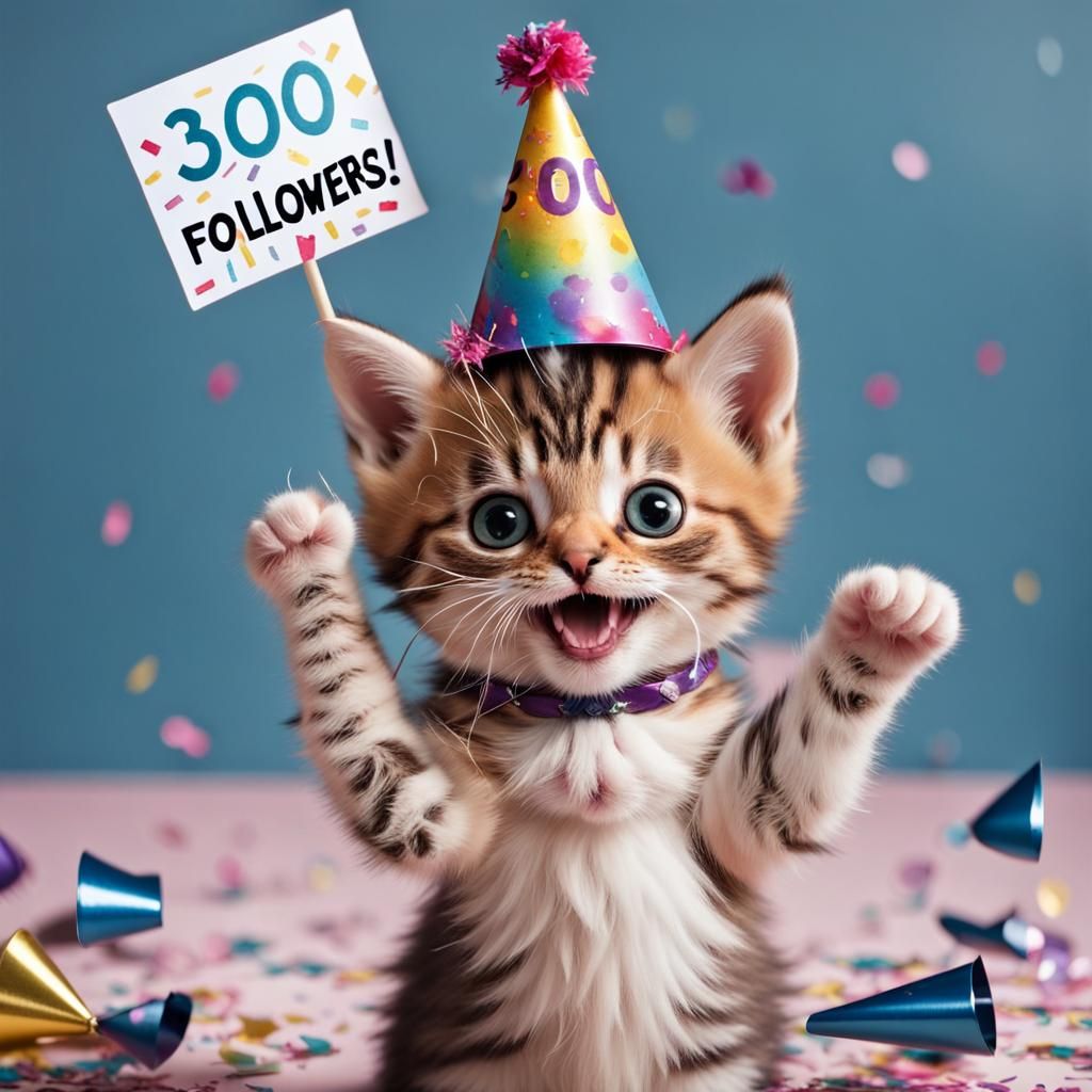 Kitten Celebrates Followers with Party