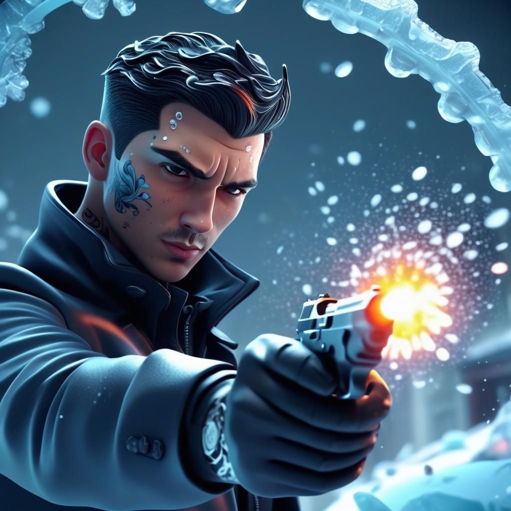 Cartoon Spy Assassin in Blizzard, Vivid Digital Art