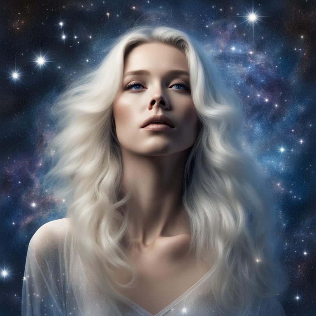 Woman Immersed in Galaxy: Double Exposure Portrait
