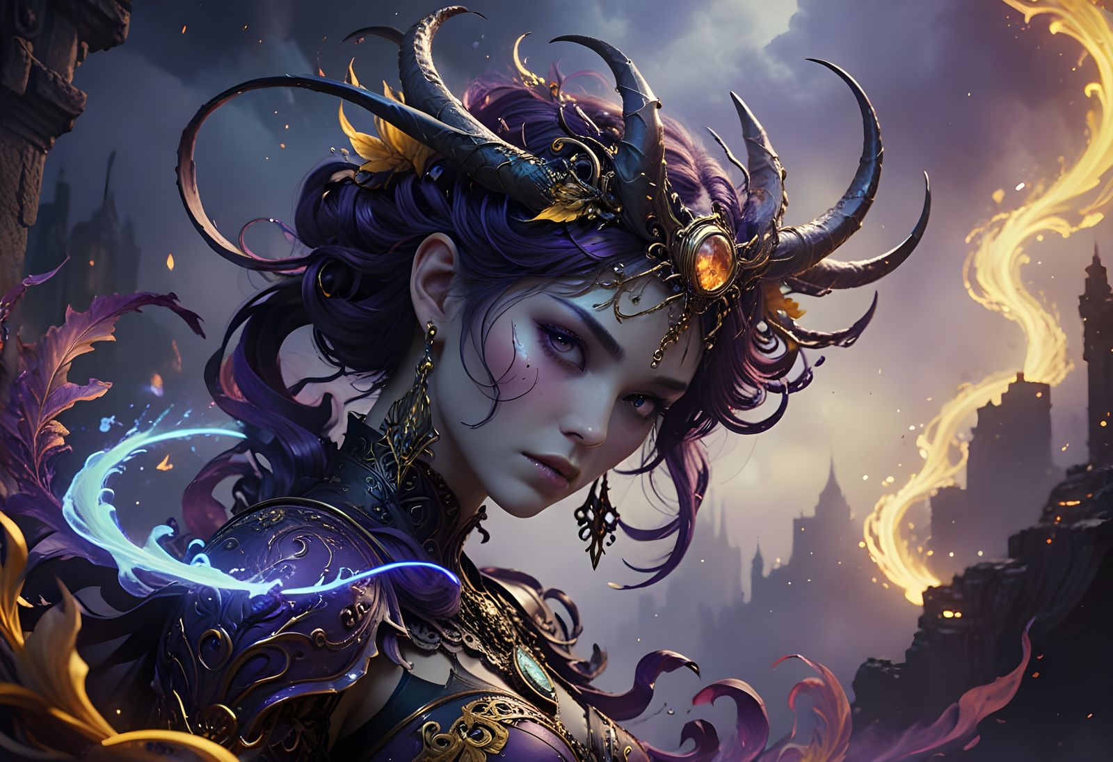 Ethereal Night Witch in Dark Fantasy Anime Style