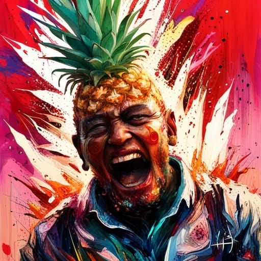 Cosmic Pineapple Man Sculpture in Impasto Style