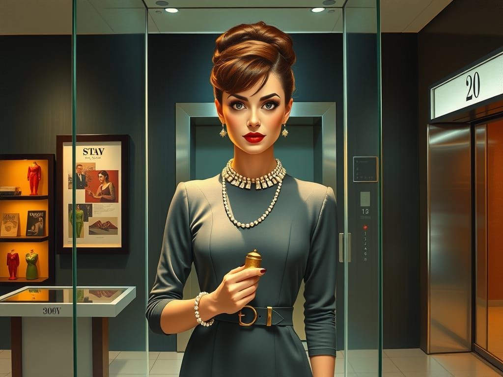 1960s Woman in Abandoned Store, Graffiti Art Style