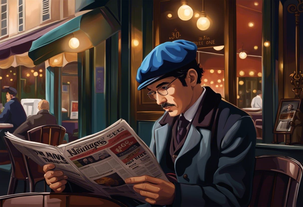 Man at Parisian Cafe in Anime Manga Style