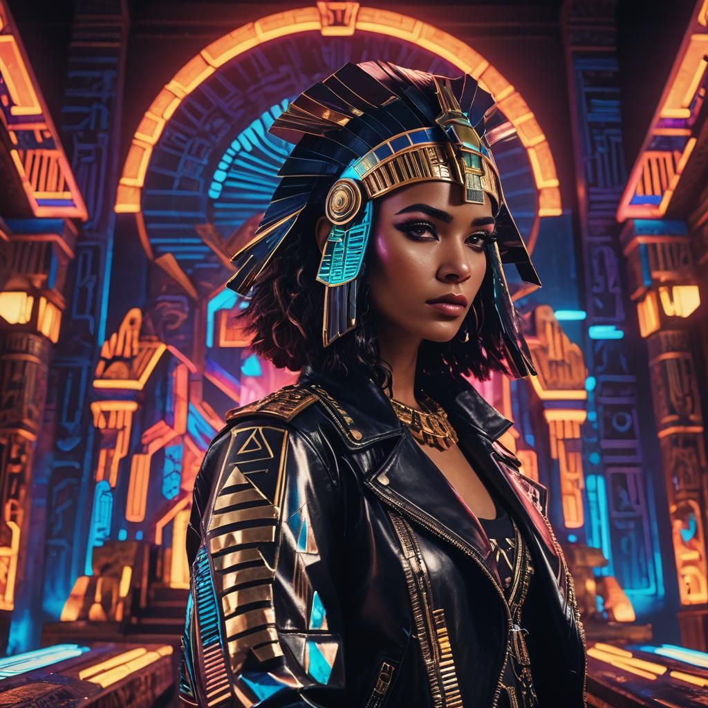 Cleopatra in Neon Noir Style