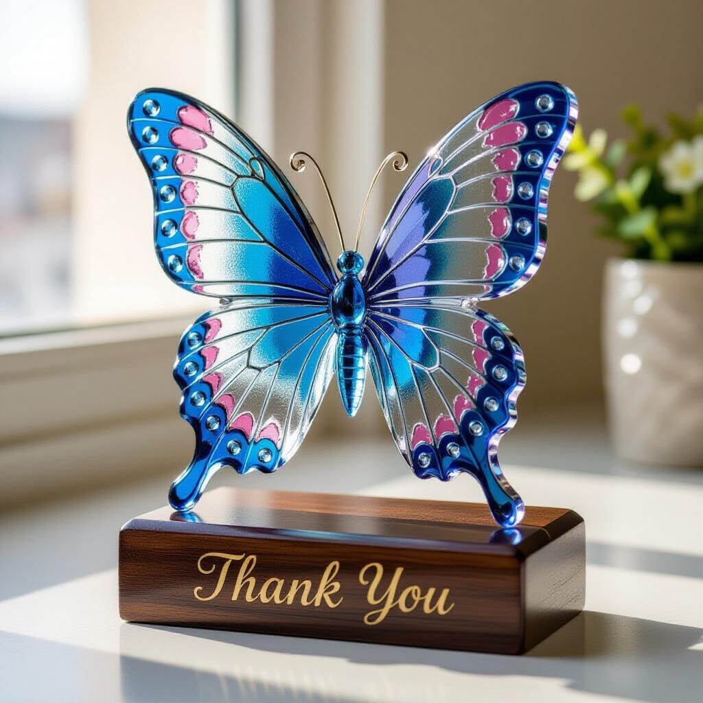 Elegant Glass Butterfly Statue with 'Thank You' Inscription