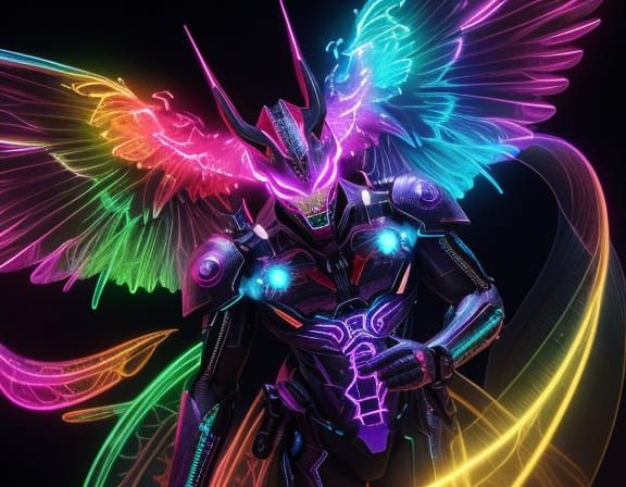 Alien Angel with Glowing Runes: Surreal Sci-Fi Art