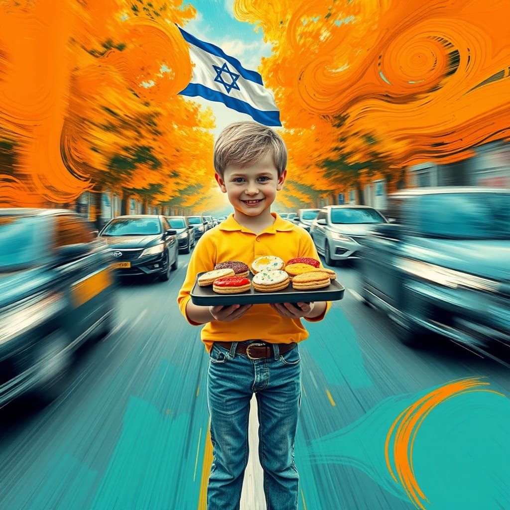 Boy with Cookies in Abstract Expressionist Style