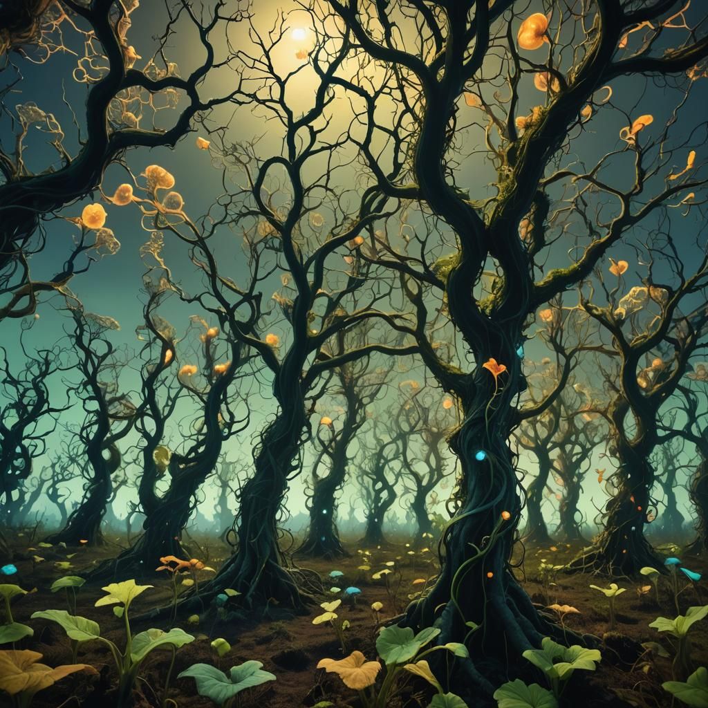 Surreal Mutated Plants in Overgrown Dream Field