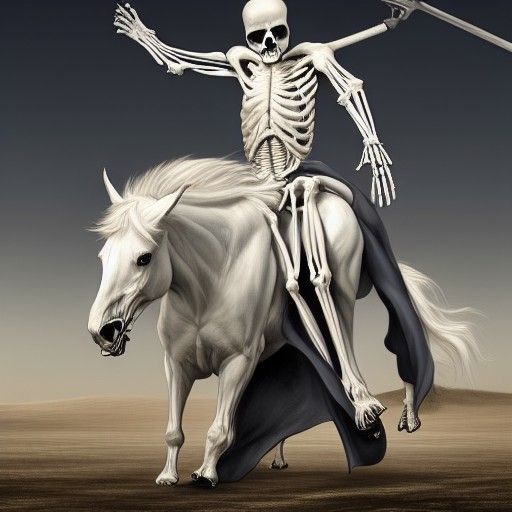 Grim Reaper on Pale Horse in War Landscape