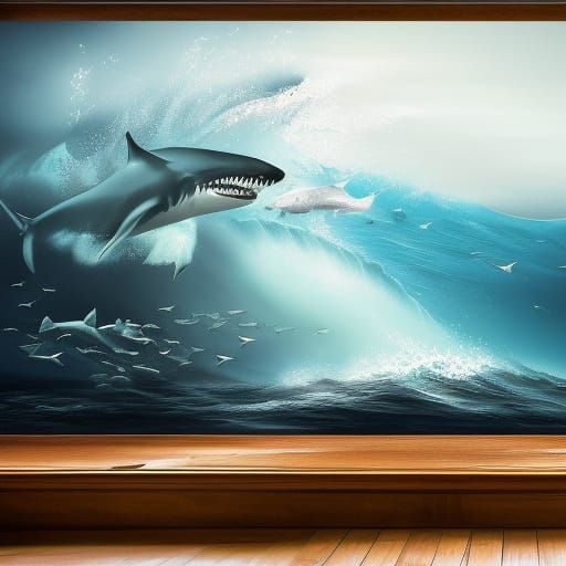 Shark Follows Surfer in Detailed Matte Painting