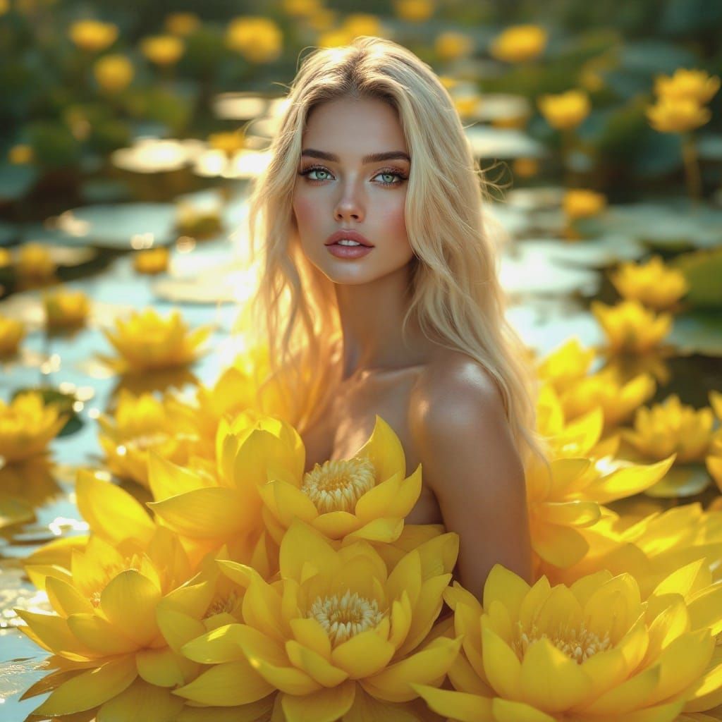 Ethereal Goddess in Yellow Water Lily Dress