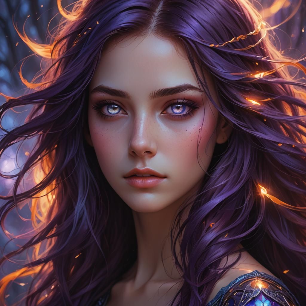Dreamlike Portrait of Girl with Purple Hair