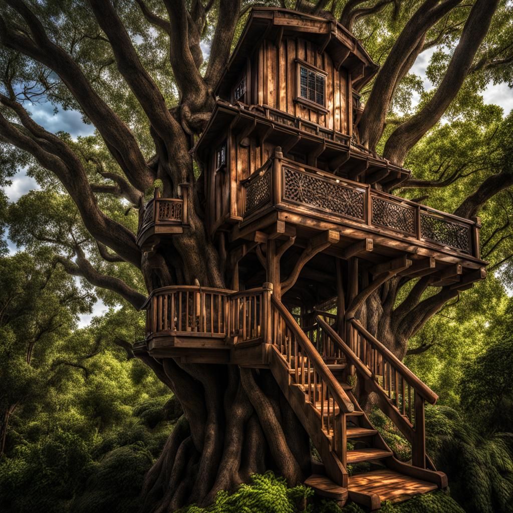 Hyperrealistic Avenger Tower Treehouse: Cinematic Compositio...