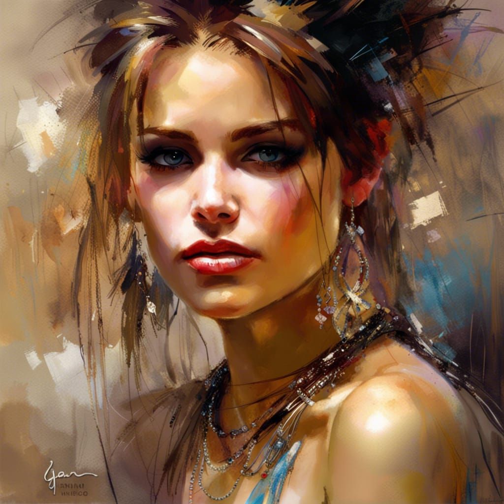 Striking Portrait of Woman in Mixed Media Style