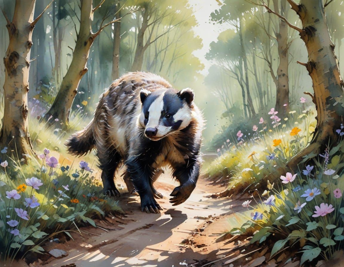 Badger's Woodland Walk: Watercolour Painting
