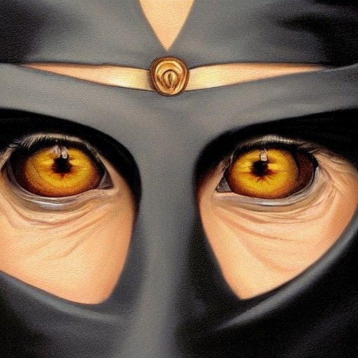 Ninja in Black Robe Oil Painting