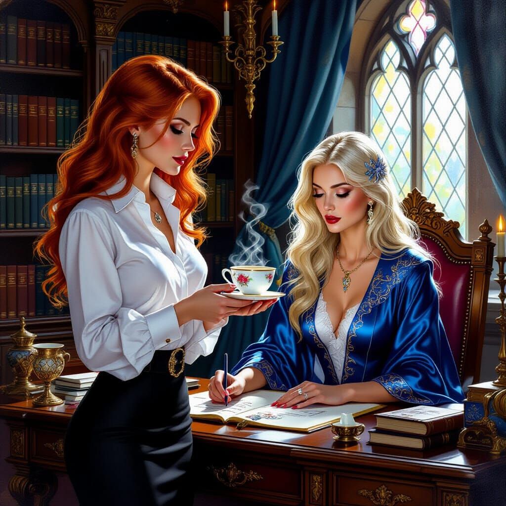 Fantasy Oil Painting: Tea Time for the Sorceress