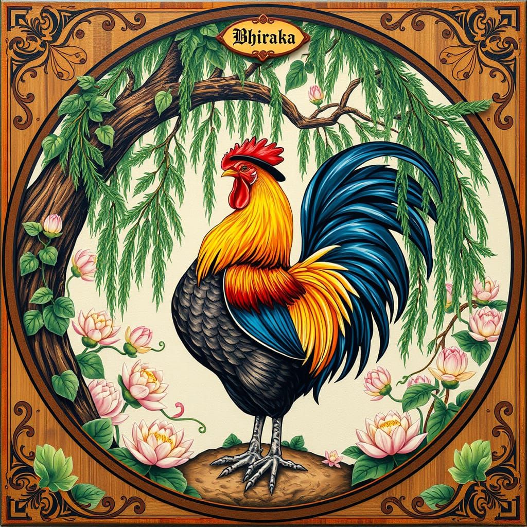 Colorful Chicken Logo in Art Nouveau Style