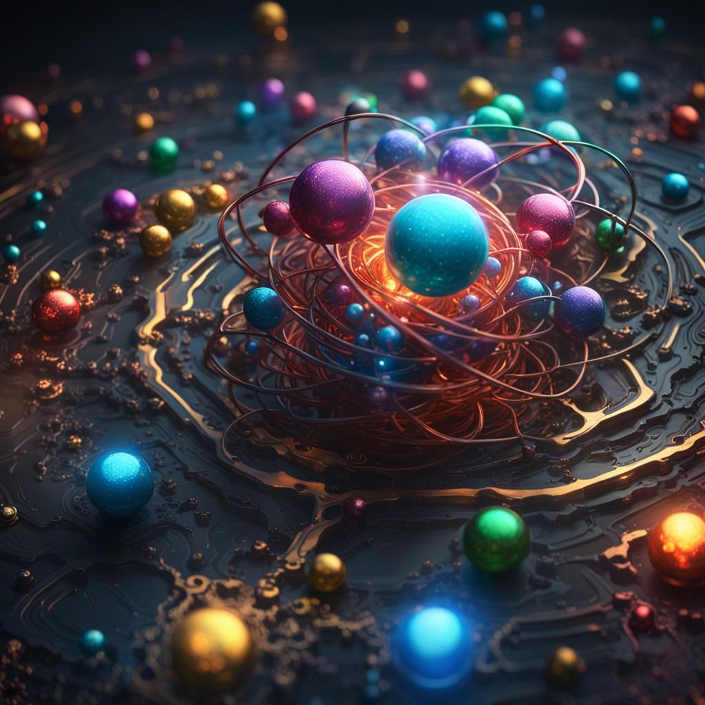 Detailed Multicolored Atom in Dark Fantasy Style