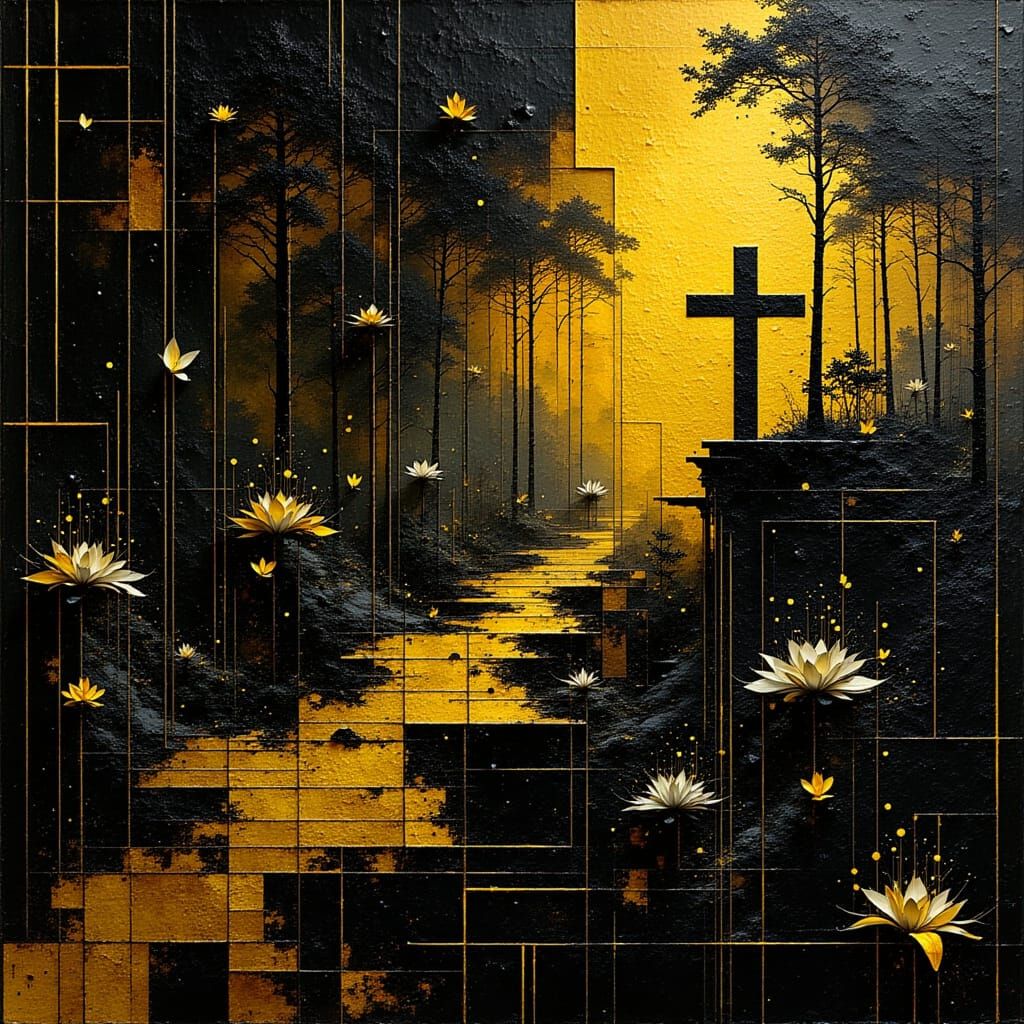Glitch Art: Sacred Geometry in Gold and Black