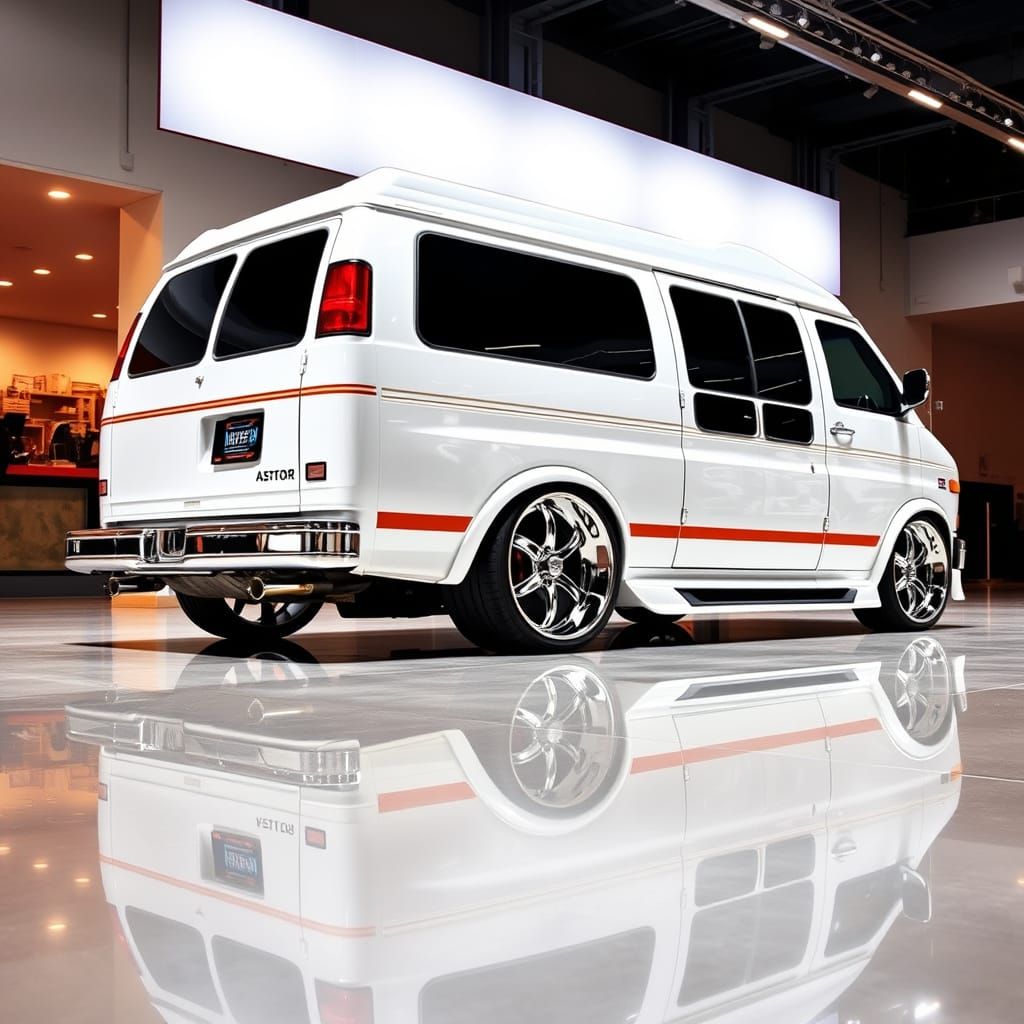 Sleek Low-Rider Chevy Astro Van in Photorealistic Style