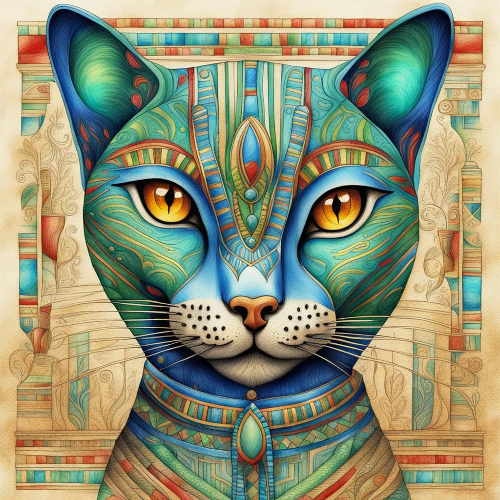 Egyptian Cat Pencil Sketch in Pastel Colors