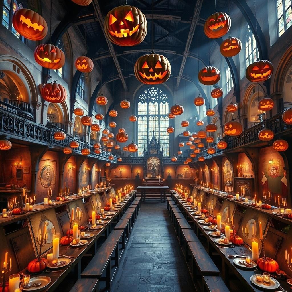 Ethereal Wizarding School Halloween in Dark Fantasy Style