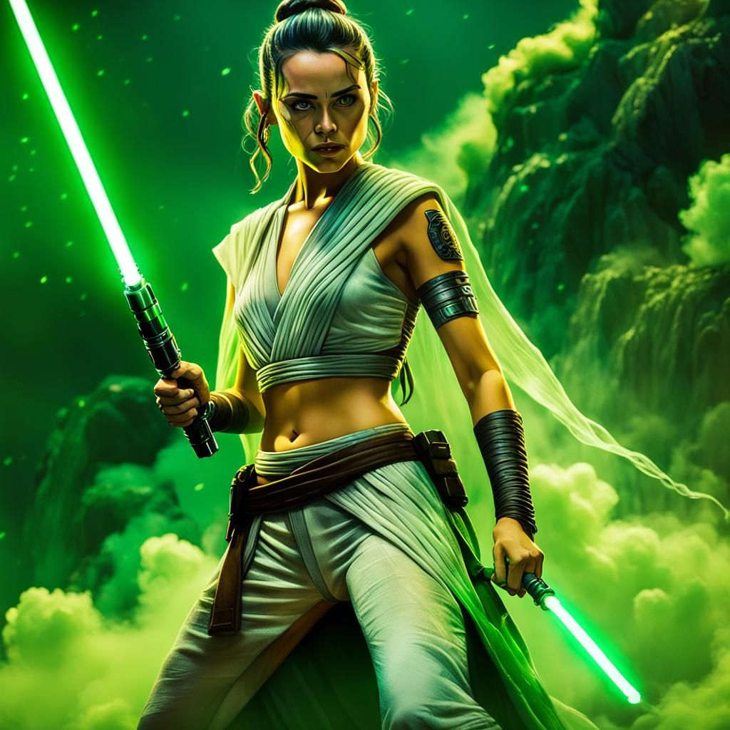 Rey in Metal Bikini with Lightsaber