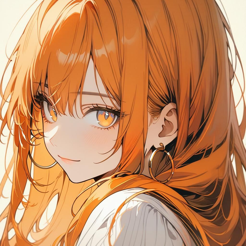 Orange-Haired Girl Portrait with Hoop Earrings