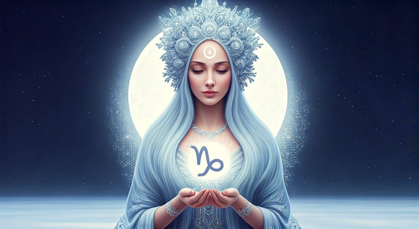 Winter Maiden with Capricorn in Art Nouveau Style