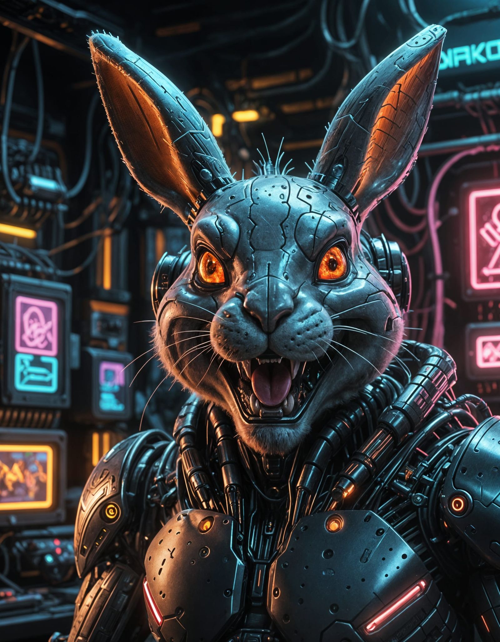 Evil Cybernetic Bunny in Detailed Digital Painting