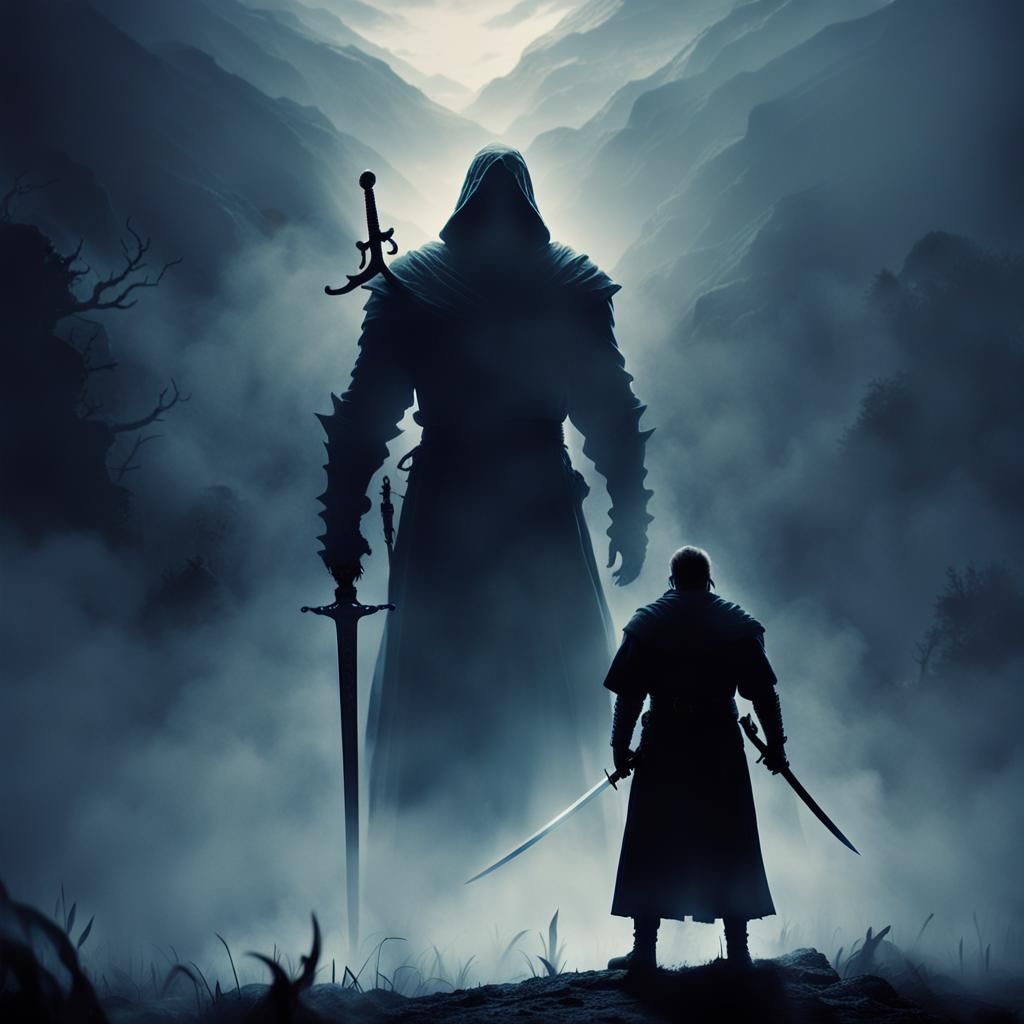 Cinematic Sword Fight in Foggy Shadow