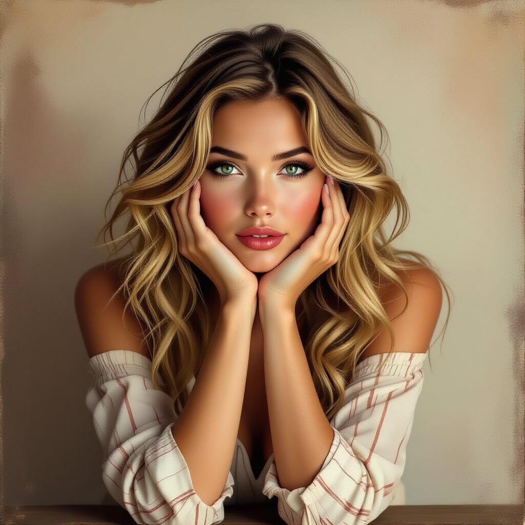 Pensive Blonde Woman in Fantasy Art Style