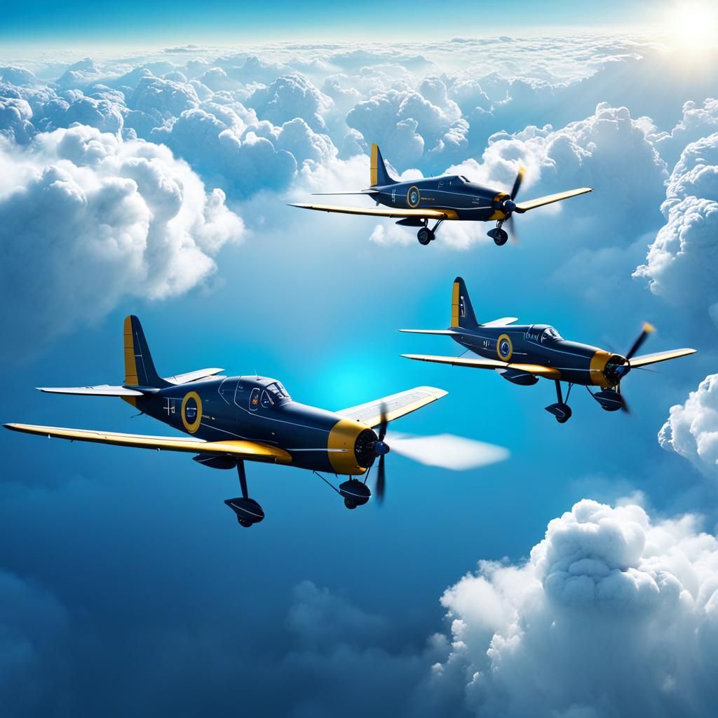 Airplanes in Formation: Detailed Matte Painting