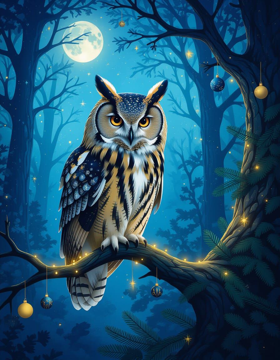 Majestic Starry Owl in Enchanted Forest