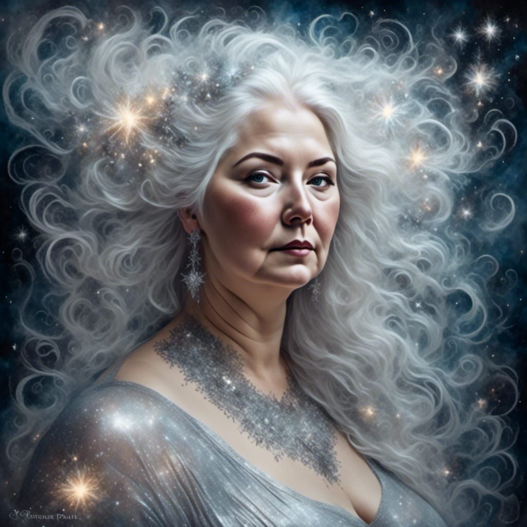 Cosmic Star Goddess Portrait with Glitter