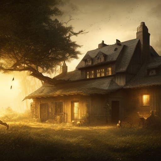 Enchanting Farmhouse in Dark Fantasy Style