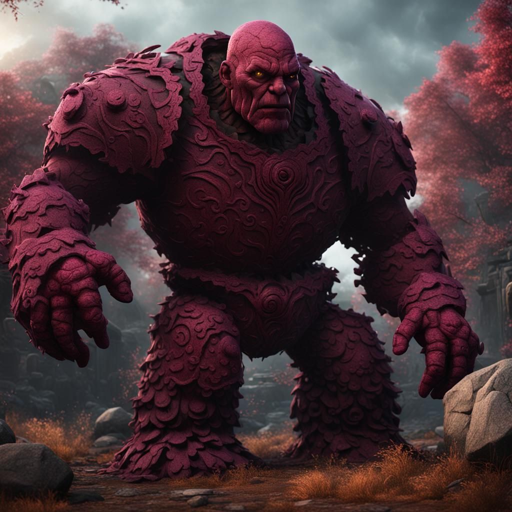 Burgundy Felt Golem: Detailed Matte Painting