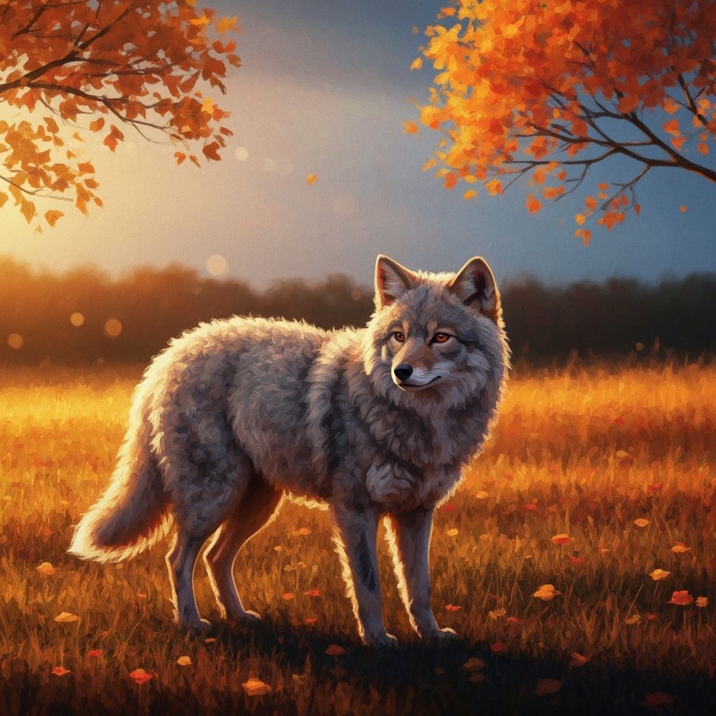 Fluffy Jackal in Autumn Field Impasto Painting
