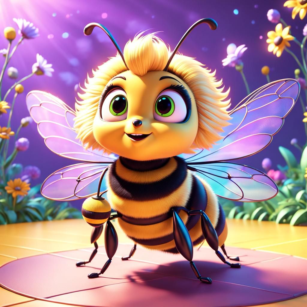 Cartoon Bee with Pompadour in 3D Digital Art