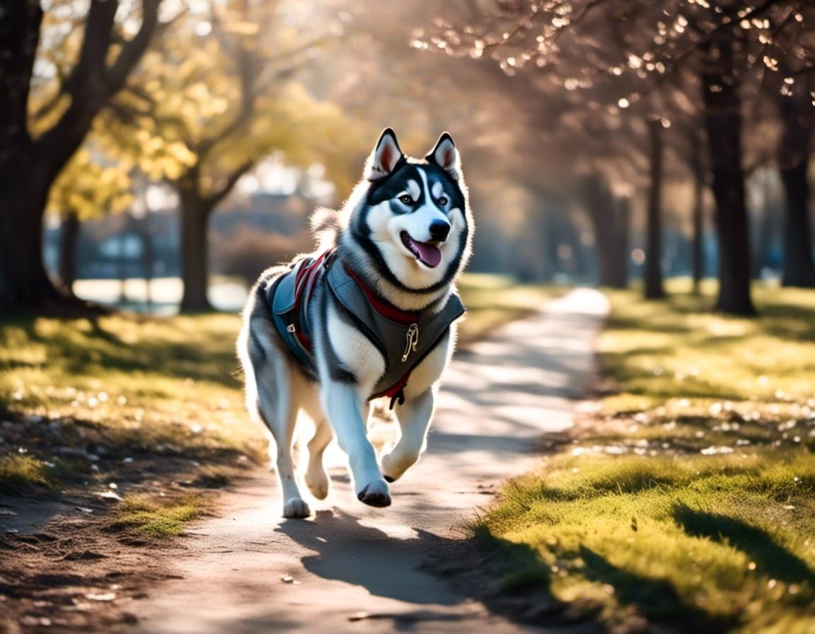 Husky Dog's Spring Day Park Walk